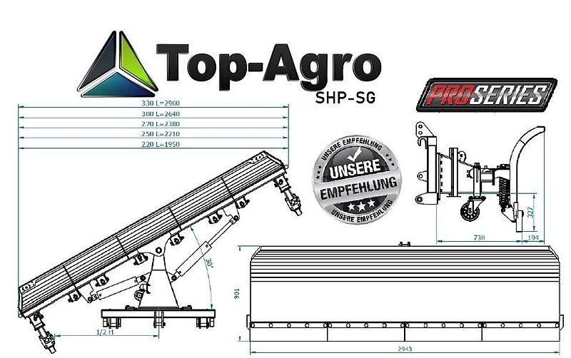 Top-Agro Schneeschild Schneepflug Gerade Serie PRO SHP-SG30 WINTERAKTION