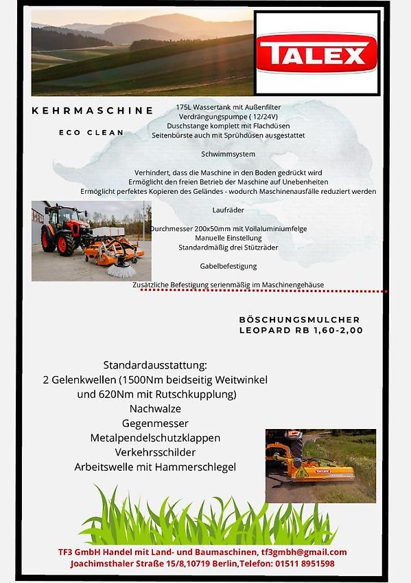 TALEX ECO CLEAN 230 CM mit Seitenbesen und Wasserbehälter